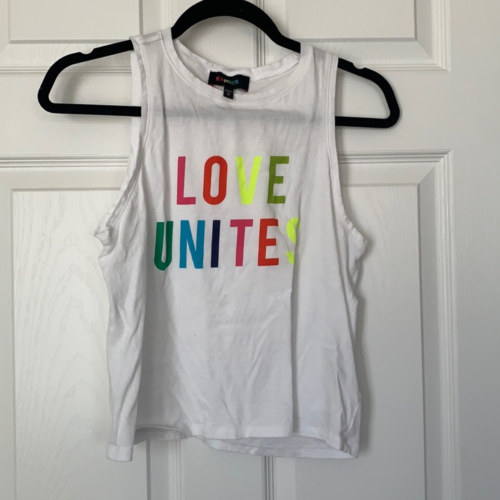 Express LOVE UNITES cropped tank